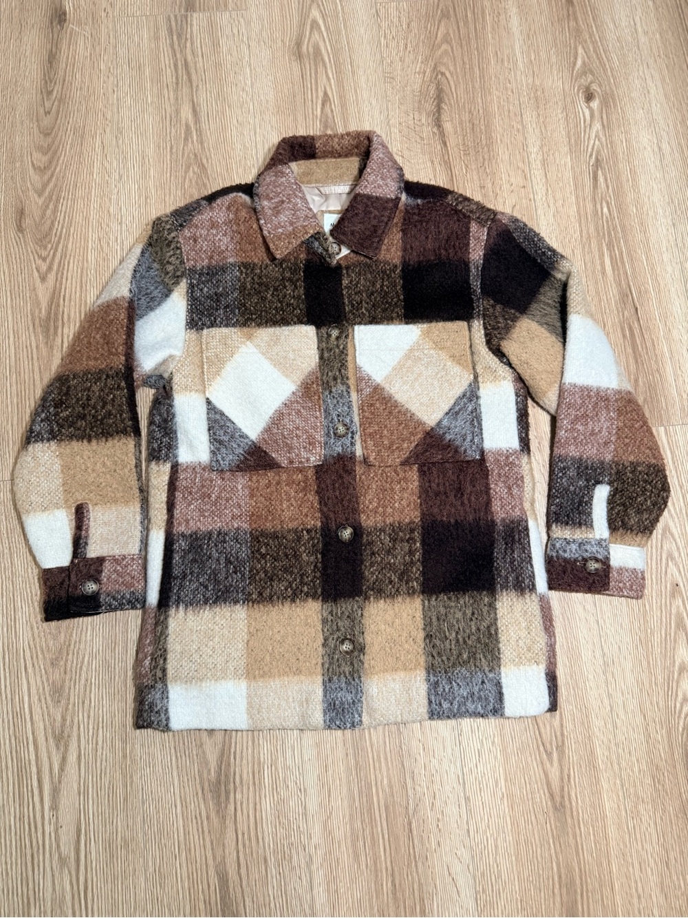 Abercrombie & Fitch Womens Wool Blend Plaid Shacket Brown Shirt Jacket Small